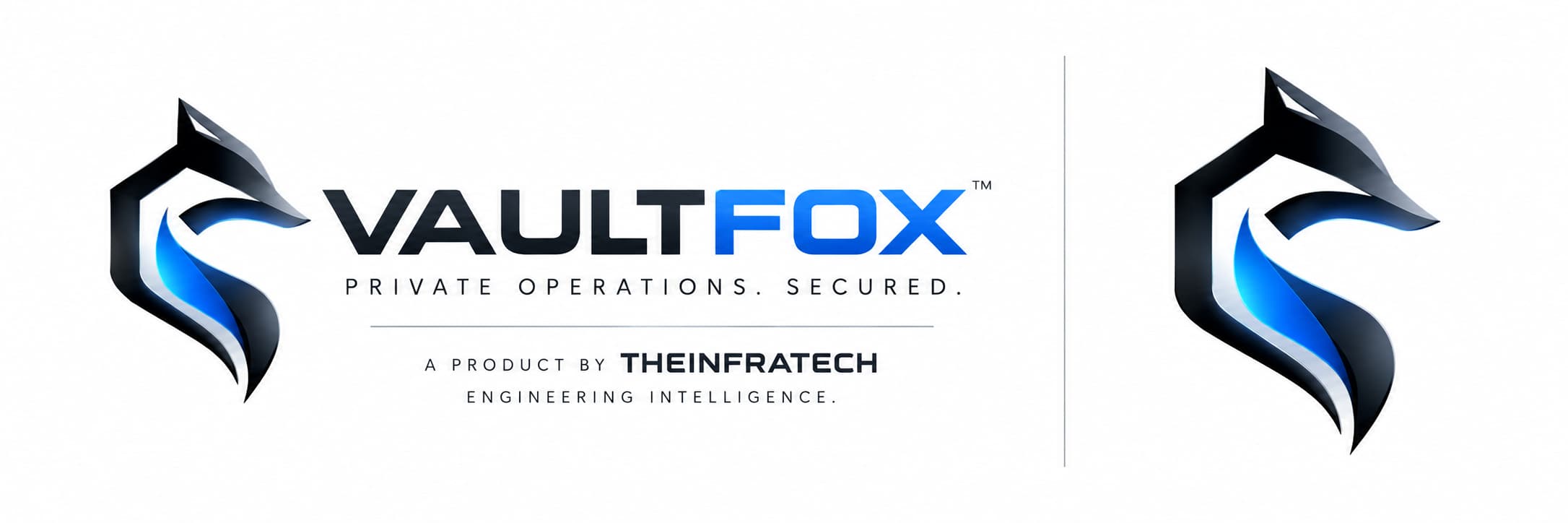 VaultFox logo and fox mark — Private operations. Secured. A product by TheInfraTech.